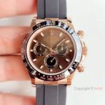 JH Factory Rolex Daytona 4130 Rose Gold Black Rubber Oysterflex Band Watch